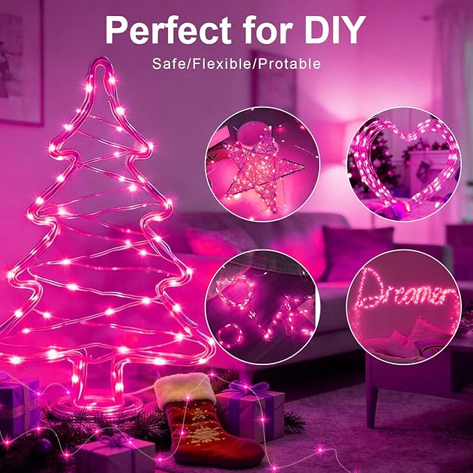 AIKEI 6 Pack LED Fairy Lights with Timer Battery Operated, Mini String Lights with Remote Waterproof 7ft 20 Led Firefly Starry Lighting for Wedding Party Bedroom Garden Christmas Decoration Pink