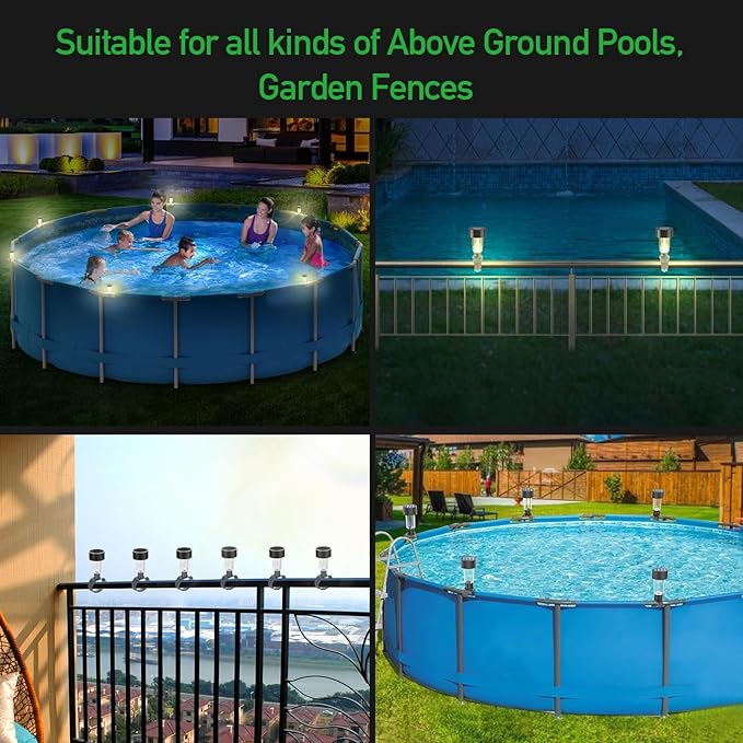 Pool Lights for Above Ground Pools,Solar Pool Light 6 Pack for Framed Above Ground Pools, Outdoor Yard Garden Pool Decoration Night Light，Waterproof Swimming Pool Accessories Lights