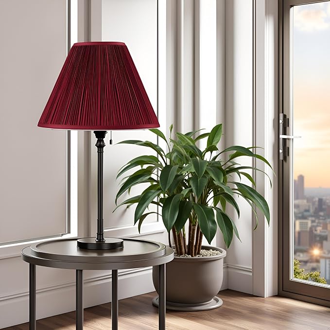 Aspen Creative 33169, Mushroom Pleated Traditional Rich Red Spider Lamp Shade, 6-1/2" Top x 15" Bottom x 11" Slant