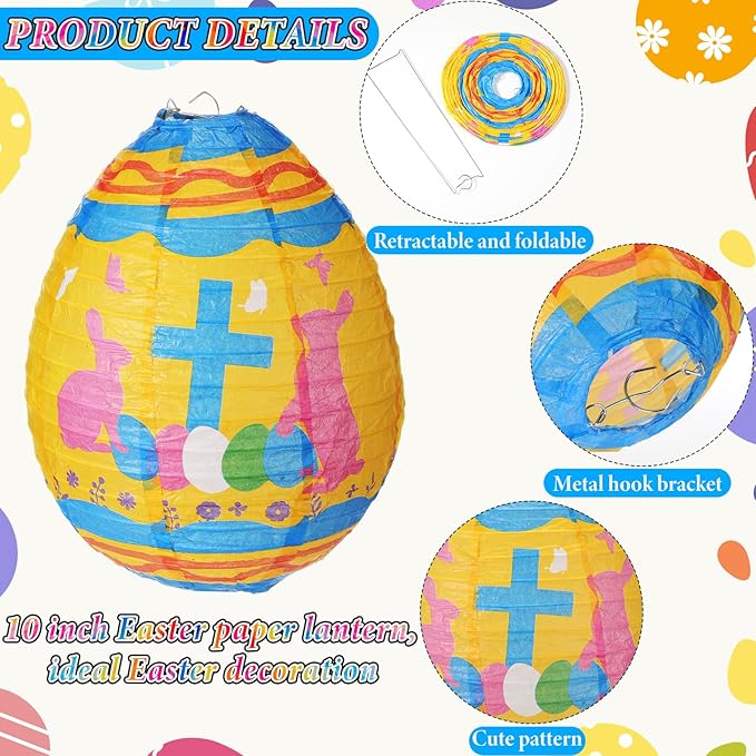 Wenqik 12 Pcs Easter Egg Paper Lanterns Party Decorations 10 Inch Spring Colorful Flower Dot Decorative Ceiling Hanging Lanterns for Home Easter Birthday Party Supplies, 6 Styles(Christian)