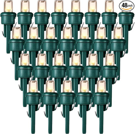 Honoson 48 Count 5 mm LED Halloween Replacement Bulbs Bulk Wide Angle Christmas Light Xmas Tree String Replacement Festival Light Decoration (Green Base with Warm White Bulb)