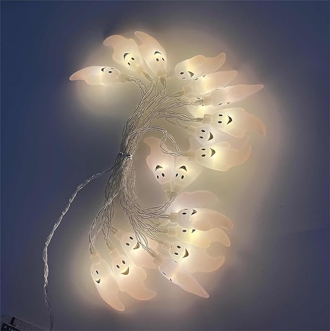 KEPATO Halloween String Lights 10Ft 20 LEDs Battery Operated Outdoor Decorations Ghost Lights for Halloween Party Decor