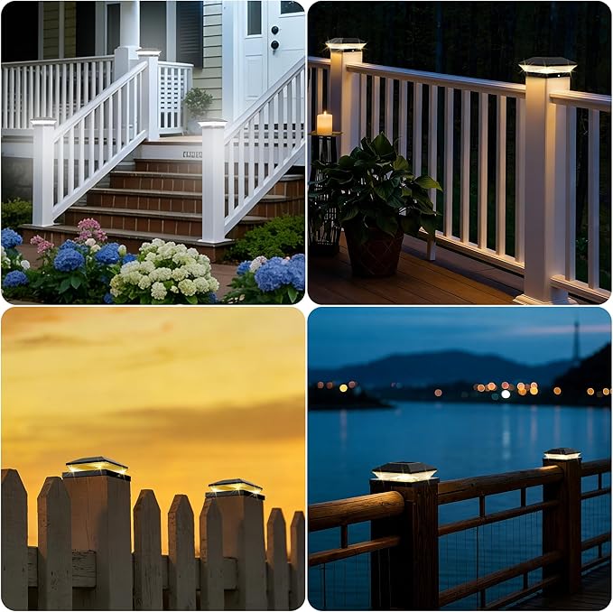 T-SUN Solar Post Cap Lights Outdoor 2 Pack, 2 Modes LED Fence Post Solar Lights Fit for 4x4 5x5 6x6 Vinyl/Wooden Posts, Waterproof Deck Post Lights Solar Powered for Garden Patio Gate Porch