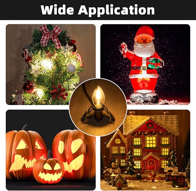 Enhon Accessory Cord with 1 LED Light Bulb, 6ft Blow Mold Light Cord with C7 Bulbs, Black Cord with On/Off Plug, Christmas Village Light for Holiday Indoor House Decoration Craft Projects(6 Pack)