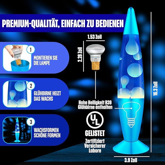 JAMBO 16" Beautiful Lamp- Blue with White/Blue Wax, Relaxing Liquid Light, Night Light Nightlight, Home Decor Living Room Office Bedroom Lamp for Adults Teens Kids, Magma Motion