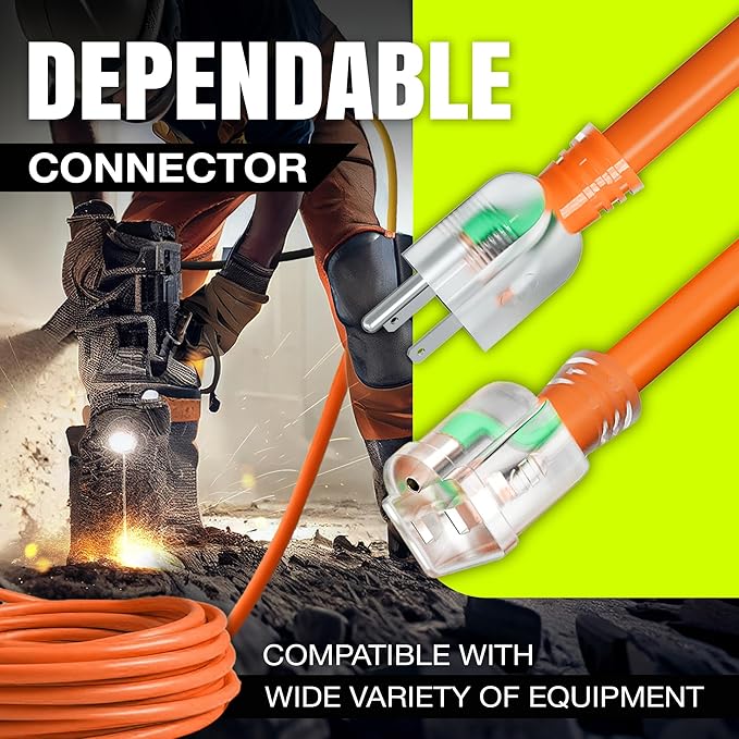 10ft Outdoor/Indoor Extension Cord 10/3 Gauge Ultra Heavy Duty 3 Prong SJTW, Waterproof, Flexible Cold-Resistant Long Power Cord,15A 125V 1875W, Orange by LifeSupplyUSA
