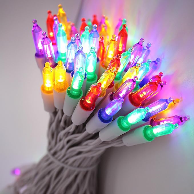 Battery Operated Christmas Lights, 16Ft 50 LED White Wire String Lights with Remote Timer 8 Modes for Indoor Outdoor Christmas Wreath Decor, Multicolor