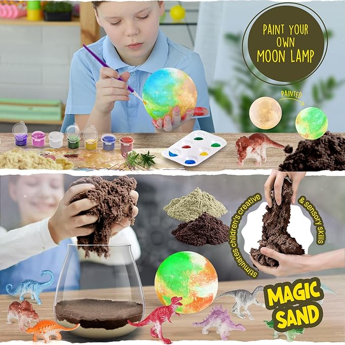 Dinosaur Terrarium Kit for Kids - Dino Kid Crafts with DIY Moon Lamp Kit - Birthday Gift for Boys Ages 4 5 6 7 8-12 Year Old - Arts and Crafts for Boy and Kids - Easter Gifts for Boys