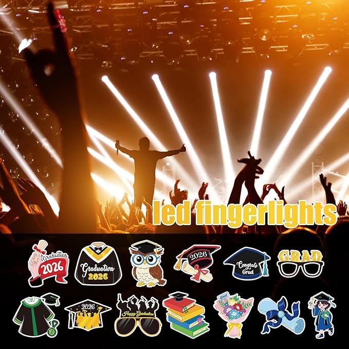 Tuanse 36 Pcs Happy Graduation Grad Congrats Finger Lights Gifts Bulk Super Cute Themed Birthday Party Favors Finger Flashlights Glow in the Dark School Rewards Gifts Boys Girls