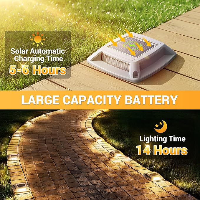 Solar Driveway Lights Outdoor 12 Pack, IP68 LED Solar Powered Waterproof Driveway Marker Deck Dock Lights for Dock Step Pathway Walkway Sidewalk Garden Yard Stair Marine (Warm)