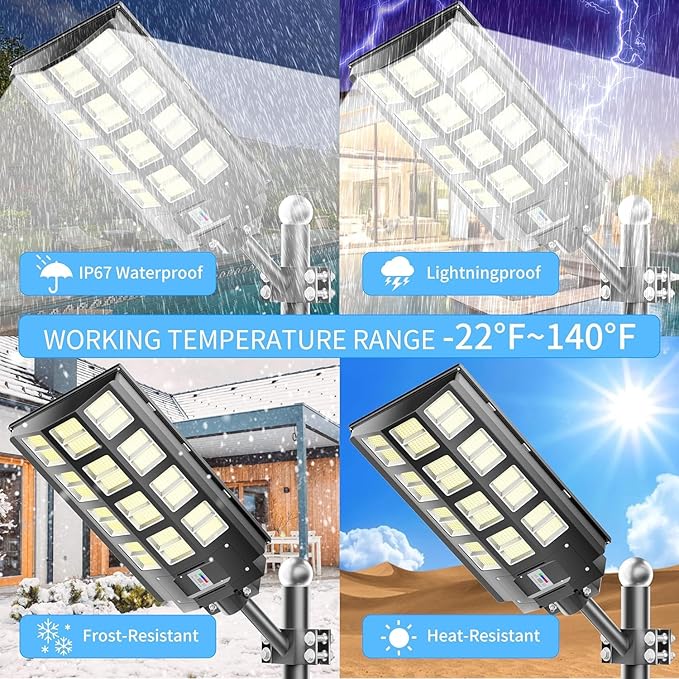 1-Pack 8000W Solar Street Light, Solar Street Lights Outdoor Waterproof, 240000LM 7000K Solar Powered Street Light, Dusk to Dawn, with Motion Sensor, LED Wide Angle Lamp