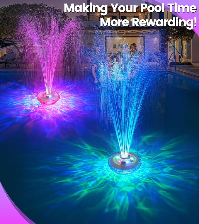 LanAqua Floating Pool Fountain with Lights Show, Upgraded Pool Fountains with Anchor, Pool Water Fountain, Swimming Pool Fountains for Inground Pool, Waterfall for Above Ground Pond-White