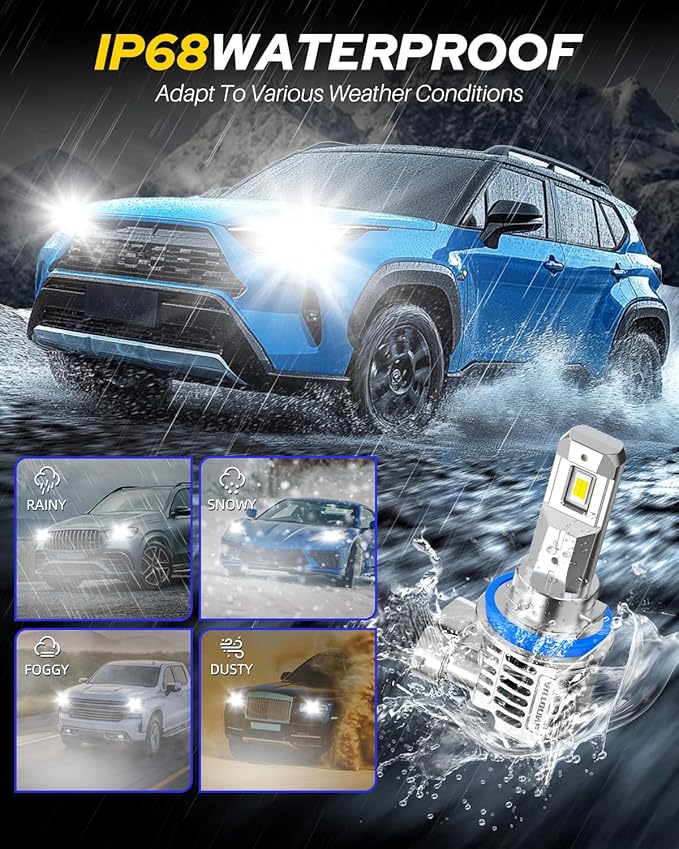 AUTOONE 80000LM 9005/HB3 and H11/H9/H8 Fog Light Bulbs, 800% Brightness HB3 H11 Bulbs Combo with Cooling Fan, 6500K White, Pack of 4