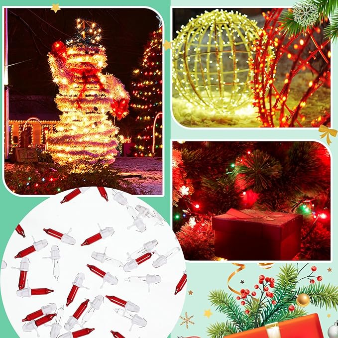 Mudder 60 Count Christmas Replacement Mini Light Bulbs with Base Christmas Tree Incandescent Wire String Lights Replacement Bulbs for Xmas Indoor Outdoor Decoration (Red and Warm White,12vx0.08a)