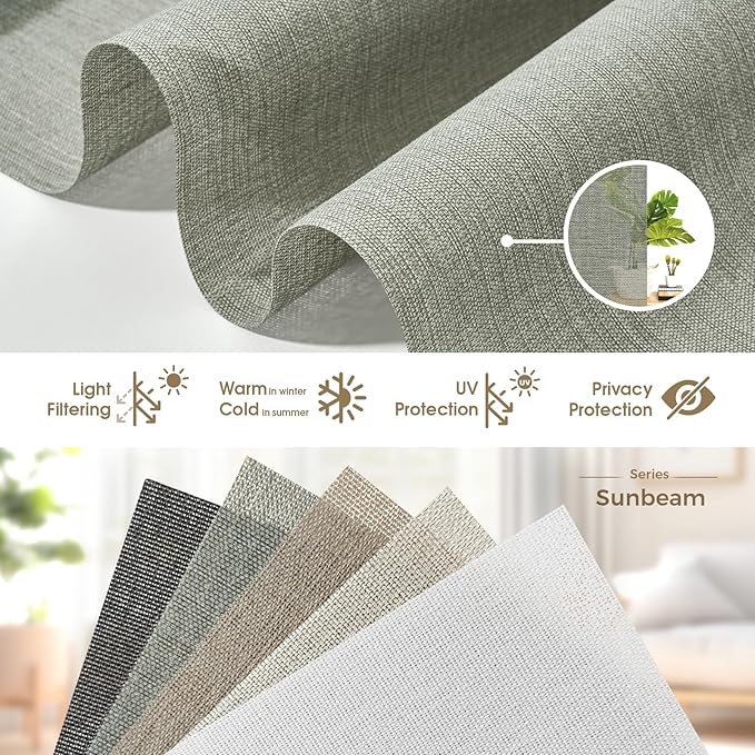 HeyBlinds Motorized Roller Shades, Smart Blinds for Windows, Remote Automatic Window Shades, Electric Shades, Light Filtering, Compatible with Alexa Google Apple Home (Sunbeam-Olive Green LF)