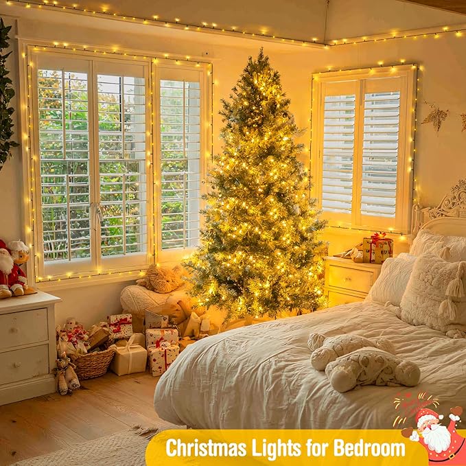 JMEXSUSS 229ft 700 LED Christmas Lights Outdoor, Christmas Tree Lights Plug in, 8 Modes Twinkle String Lights for Outside Indoor Wedding Ceiling Room Home Yard Patio Porch Xmas Decor, Warm White