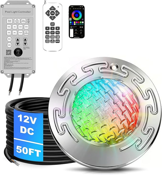 6 Inch Led Pool Spa Lights for Inground Pool, 12V DC Spa Lights with Remote and Transformer Controller, IP68 Waterproof, Color Changing Underwater Pool Light with 50 FT Cord for 6 Inch Wet Niches