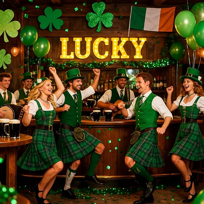 Honoson 5 Pcs St. Patrick's Day Party Decorations Lucky LED Letter Lights up Sign Irish Lucky Table Decoration for Indoor Home Shelf Patricks Day Holiday Party Suppliesn