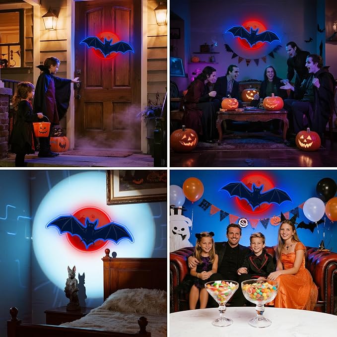 Bat Moon Halloween Window Lights Neon Signs for Indoor Wall Decor, Halloween LED Neon Light Decoration Sign for Party Doors Window (Moon Bat)