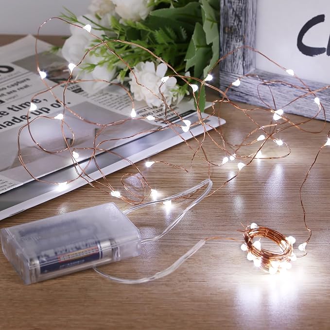 Sanniu Fairy Lights Battery Operated, 2 Packs Mini Battery Powered Copper Wire Starry String Lights for Christmas,Bedroom, Parties,Wedding,Indoor,Home Decoration (5m/16ft Cool White)