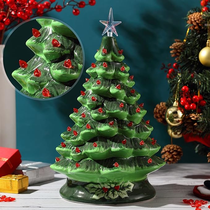 Boao 100 Pieces Ceramic Christmas Tree Bulbs and 5 Stars Replacement Plastic Bulbs for Ceramic Christmas Tree Decorations(3.8 mm Diameter,Red)