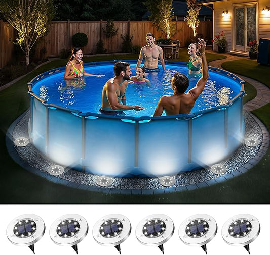 SOLPEX 6 Pack Solar Pool Lights for Above Ground Pools, Waterproof LED Above Ground Pool Lights, Outdoor Pool Decoration Accessories(Cool White)