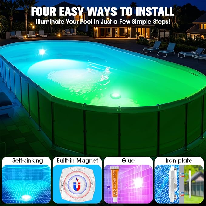 Submersible Pool Lights with Remote, High Brightness Swimming Led Pool Lights for Above Ground Pools Waterproof, 9 Modes Underwater Magnetic Pool Light for Inground Pool-1pc