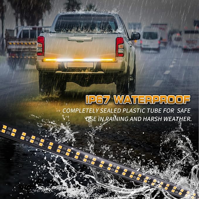 XRIDONSEN 60 inch Truck Strobe Lights Strip 360 LED Amber White Rear Window Tailgate Emergency Lights Flashing Warning Hazard Safety for Tow Plow Trucks Construction Vehicles Pickup