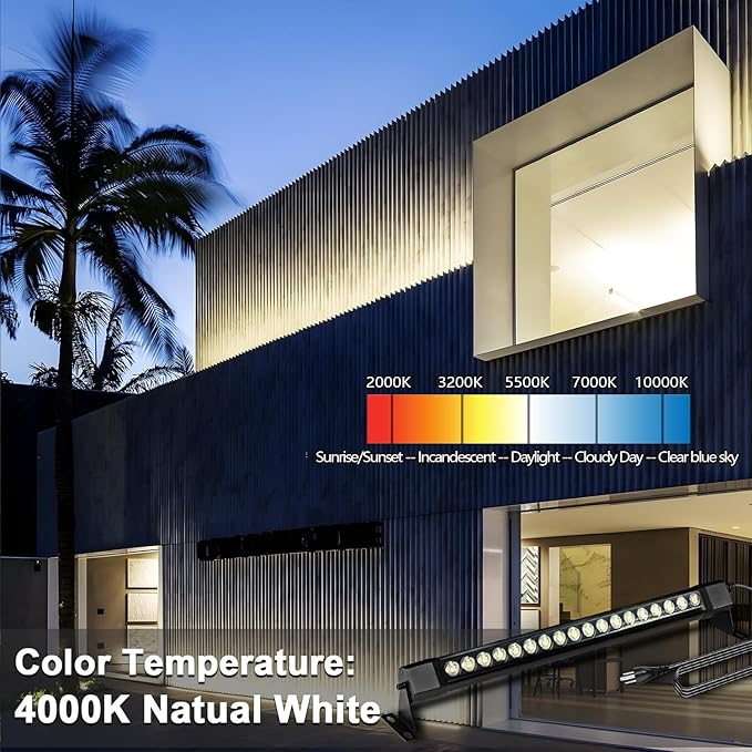 2 pcs Waterproof IP67 Wall Washer Light - 36W Upgraded LED Light Bar, 2ft Natural White (4000K), for Building Walls, Yard, Church, Batting Cage, Plug-in Outdoor Lighting