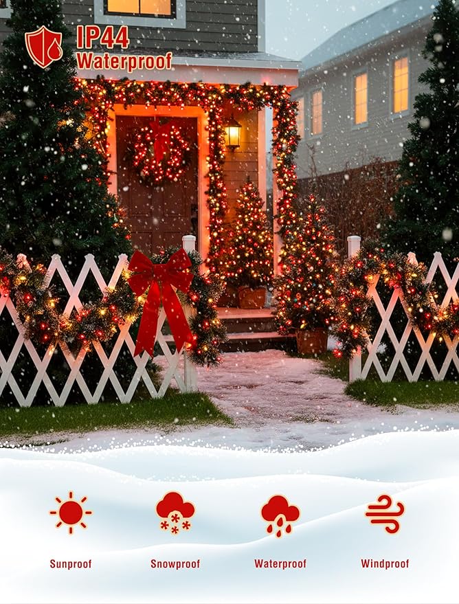 Hopolon Red and Warm White Christmas Lights，2PACK 50Count 13FT Mini Lights Connectable Christmas String Light Xmas Tree Light Incandescent Plug in Waterproof for Home Yard Party Wedding Holiday Decor