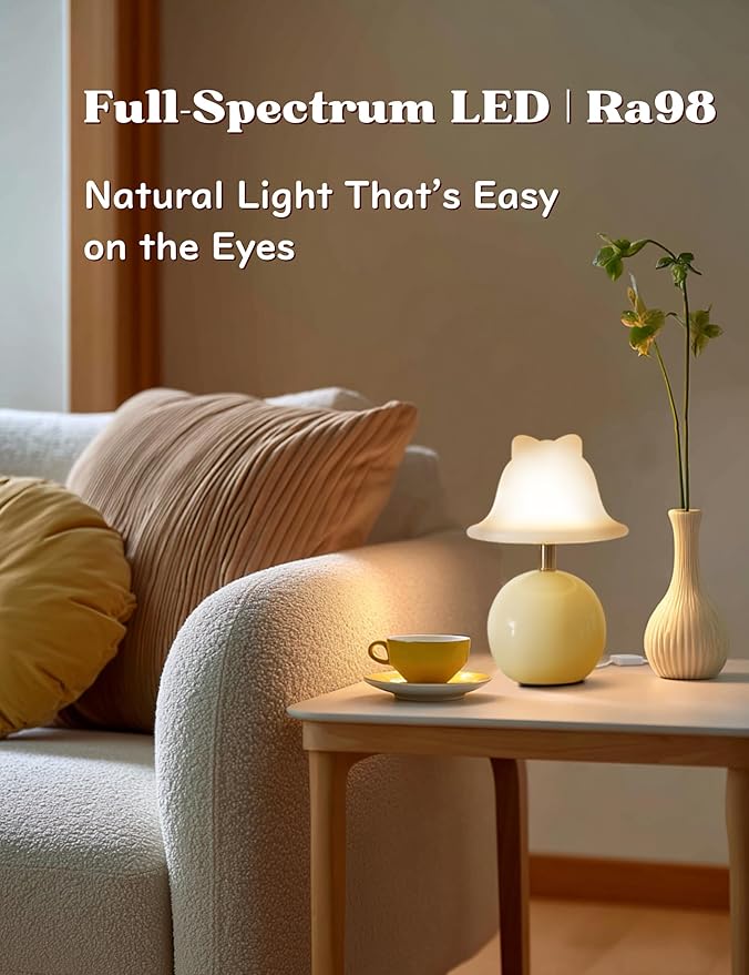 Joyzy Bell Table Lamp for Bedroom,Desk Bedside Small Lamps for Living Room Night Stands Lights Vintage Mushroom Lighting Decor Cute Modern Light,Unique Aesthetic Home Living Room Decor