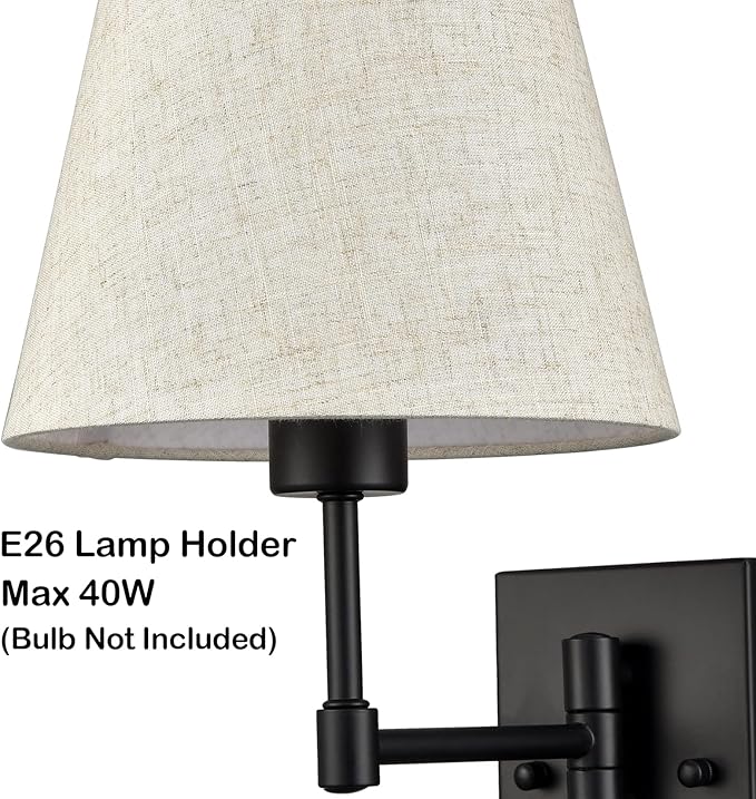 SAMTEEN Swing Arm Wall Sconces Set of Two Modern Black Sconce Light Plug in Wall Sconce with Shade, Black Swing Arm Wall Lamp with Plug in Cord for Bedroom Foyer Living Room