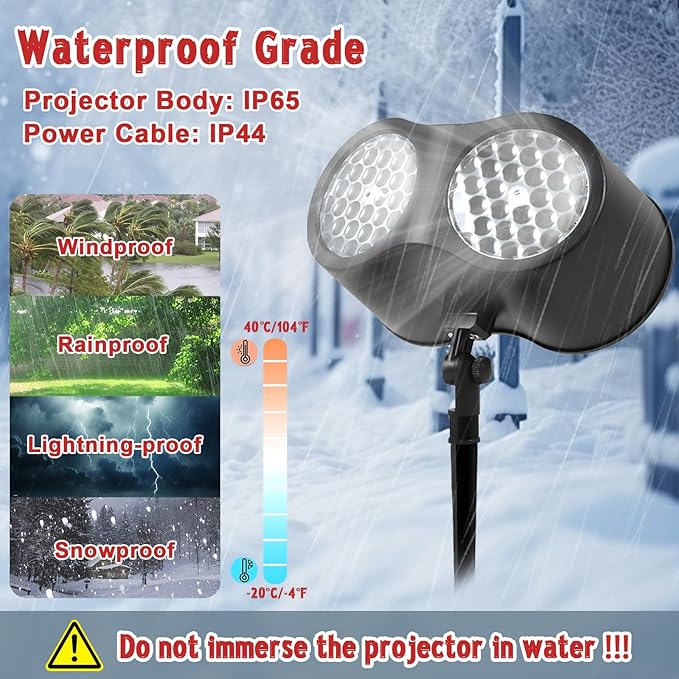 Christmas Snowflake Projector Lights Outdoor, Rotating Double Head Snowflake Light, Waterproof Snowfall LED Lights, Snow Lamp for Indoor Outdoor Christmas Party Garden Decorations (White Snow)