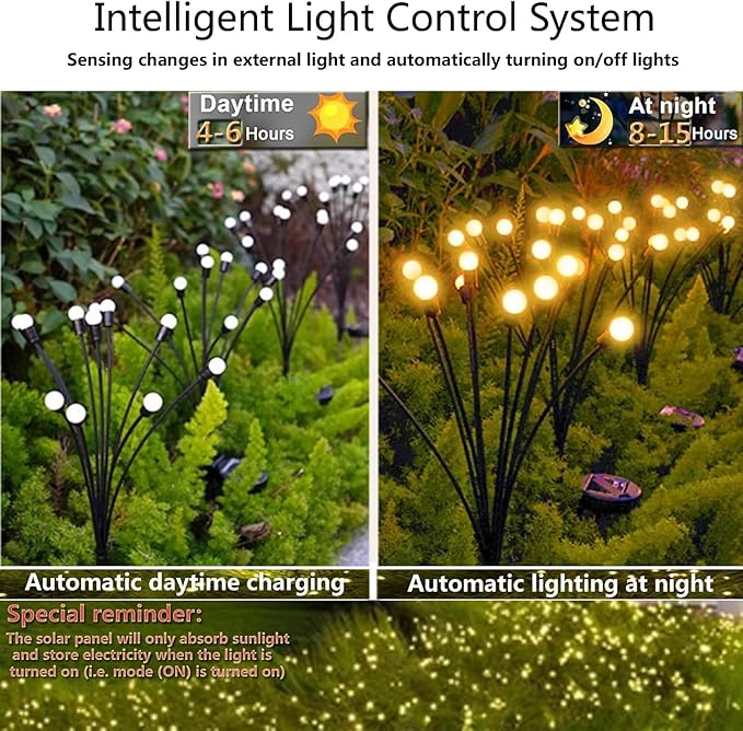 Solar-Powered Firefly Lamp, Solar Powered Courtyard Lights, Outdoor Waterproof, Swaying in The Wind, Garden Lawn Terrace Channel Decorative Lights, Decorative Gardening Gifts(6 Pack(48LED))