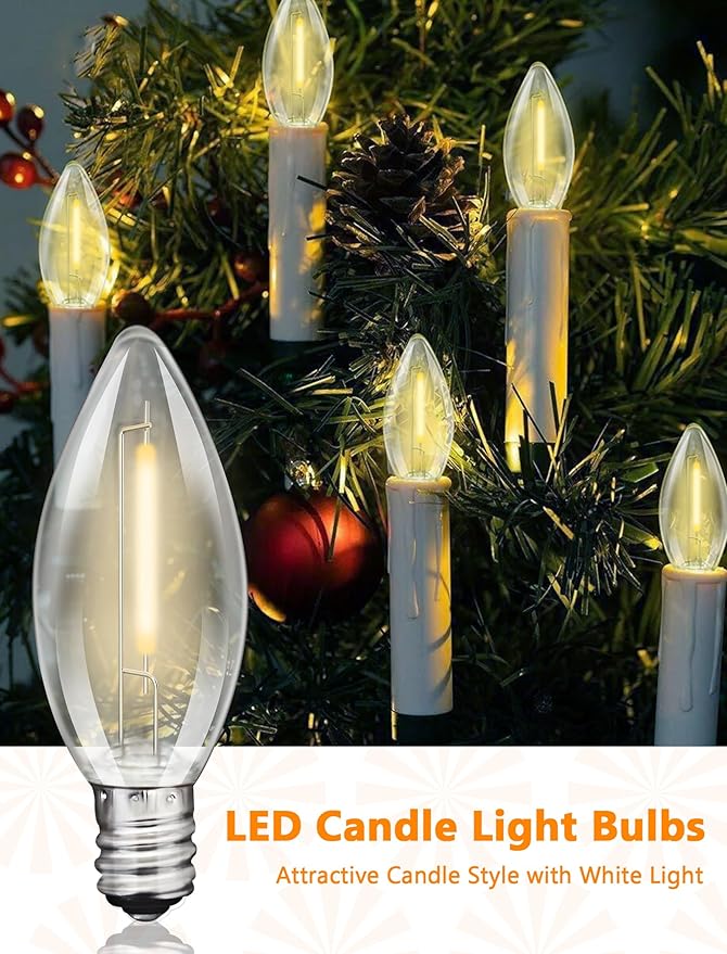 25Pack E12 Candelabra LED Light Bulbs,Dimmable Soft Warm White ‎Plastic C26 Candle LED Light Bulbs for Candle Light,Candelabra,Ceiling Fan Night Light Decorative,0.6 Watt,2700K