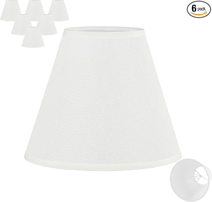 3" Top x 6" Bottom x 5" High Chandelier Shades, White 3.0x6.0x5.0 Inches Linen Fabric Lampshades, Perfect Covers for 6 Light Pendant Light or Wall Sconce, Clip On Bulb, E12 Socket(Small Size, 6 Pack)