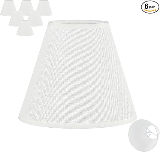 3" Top x 6" Bottom x 5" High Chandelier Shades, White 3.0x6.0x5.0 Inches Linen Fabric Lampshades, Perfect Covers for 6 Light Pendant Light or Wall Sconce, Clip On Bulb, E12 Socket(Small Size, 6 Pack)