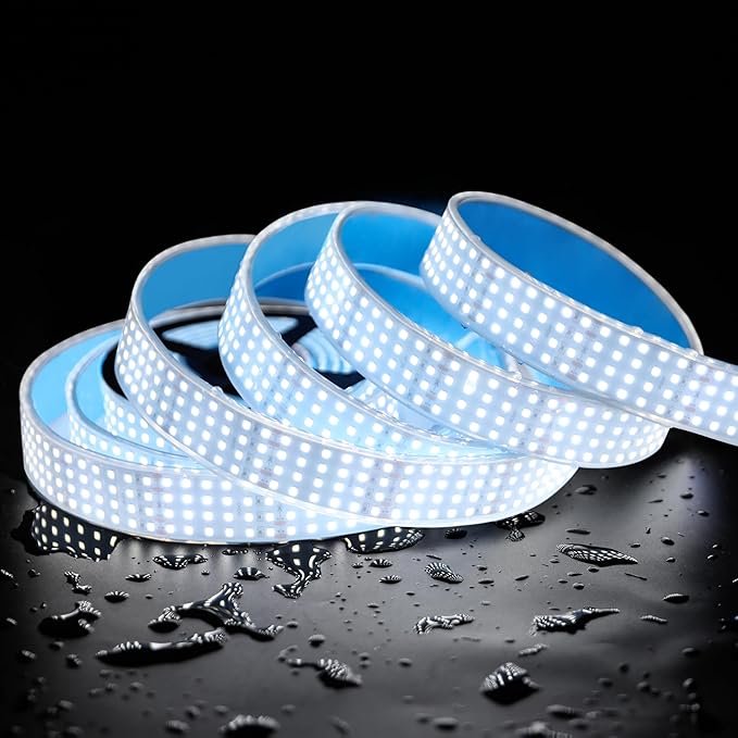Quad Row Bright Outdoor IP67 Waterproof LED Light Strip 5M, 24V 2400 LEDs 17,650 lm/Roll High Output 6000K Daylight White CRI90+ 2835SMD 33mm Wide LED Strip Light with Adhesive (5m/16.4ft 6000K IP67)