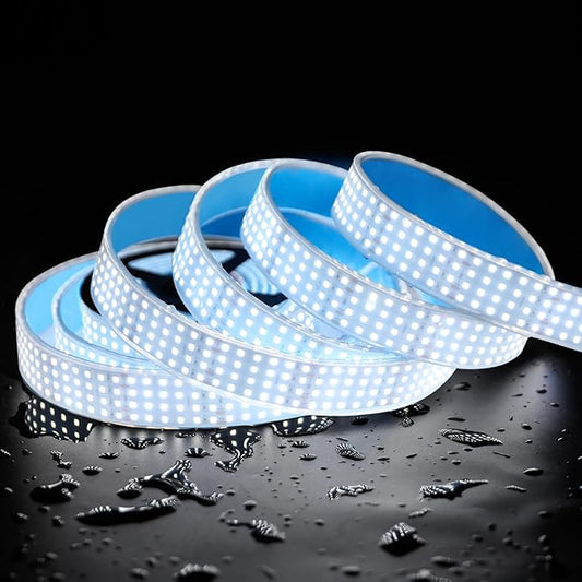 Quad Row Bright Outdoor IP67 Waterproof LED Light Strip 5M, 24V 2400 LEDs 17,650 lm/Roll High Output 6000K Daylight White CRI90+ 2835SMD 33mm Wide LED Strip Light with Adhesive (5m/16.4ft 6000K IP67)