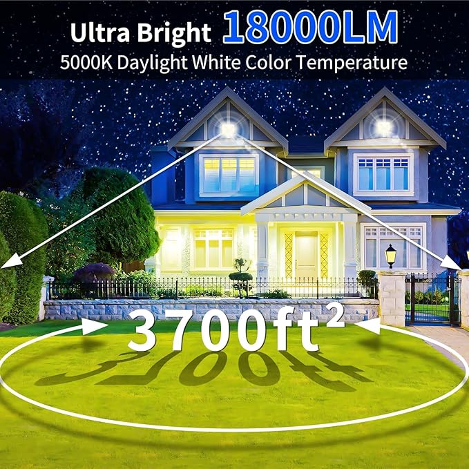 150W LED Outdoor Flood Lights with Plug, 18000lm Bright Work Light with 6ft Cord, 5000K Daylight White Exterior Floodlight, IP66 Waterproof Security Light Yard Lights for Garage Stadium 2 Pack