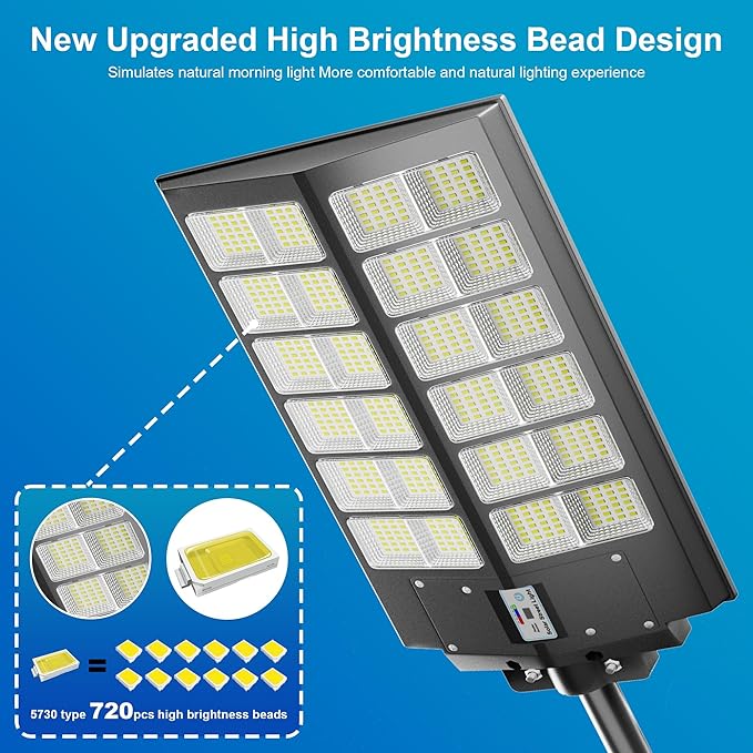 Solar Street Lights Outdoor Waterproof 9000W - LED Solar Powered Street Light Dusk to Dawn with Mention Sensor, Heavy Duty Large Outdoor Solar Lights for Commercial Parking Lot/Garden/Yard/Pathway