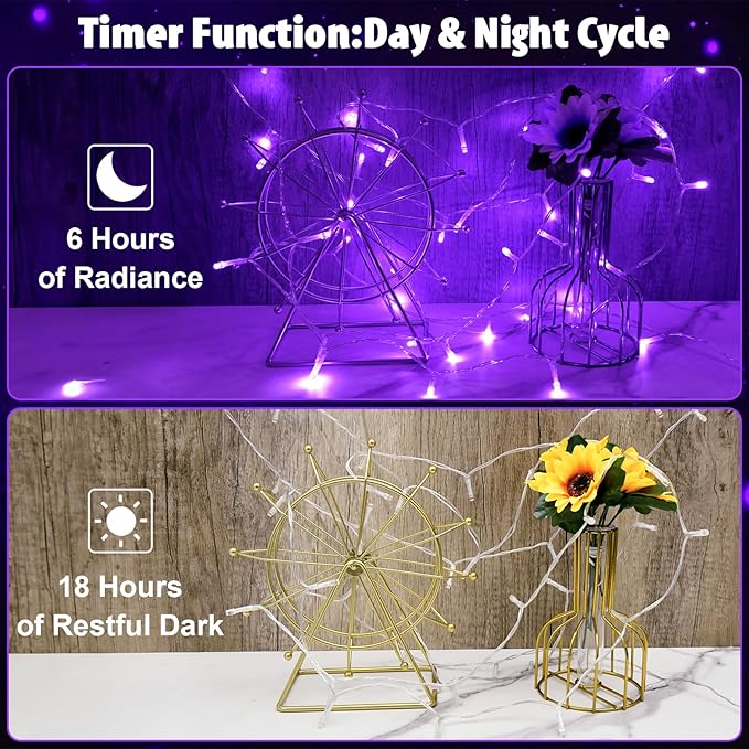 String Lights Outdoor Waterproof 9.8ft 30 LED, Purple Fairy Lights Battery Operated with Timer Clear Wire for Indoor & Outdoor Christmas Halloween Decorations Garland Party Garden