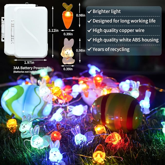 pozzolanas Led Fairy Lights Battery Operated Mini String Lights 2P Easter Egg Mini Lights 16FT 50LEDs Waterproof for Easter Indoor Outdoor Home Party Tree Windows