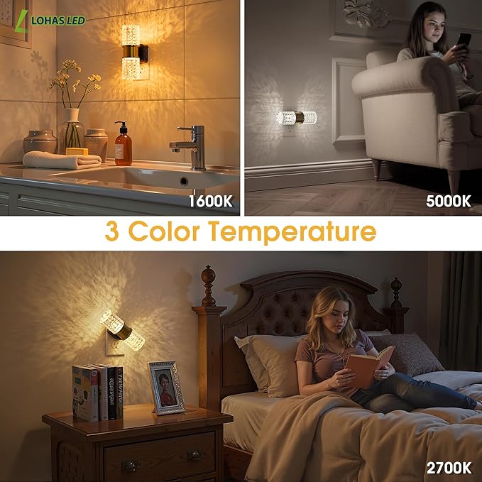 L LOHAS LED Night Light,Modern Night Lights Plug into Wall, Amber-3000K-5000K Adjustable Color Temperature Night-Light,Dimmable Nightlights with Dusk to Dawn Sensor for Rooms Bathroom Hallway