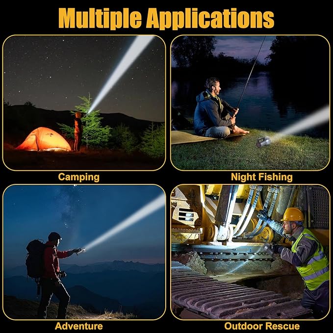 Rechargeable LED Flashlight with Power Display, 4 Light Modes, High Lumens Handheld Torch, Dual Switch, Waterproof Portable Flashlight for Camping, Hiking, Indoor and Outdoor Use (LK6017-White light)
