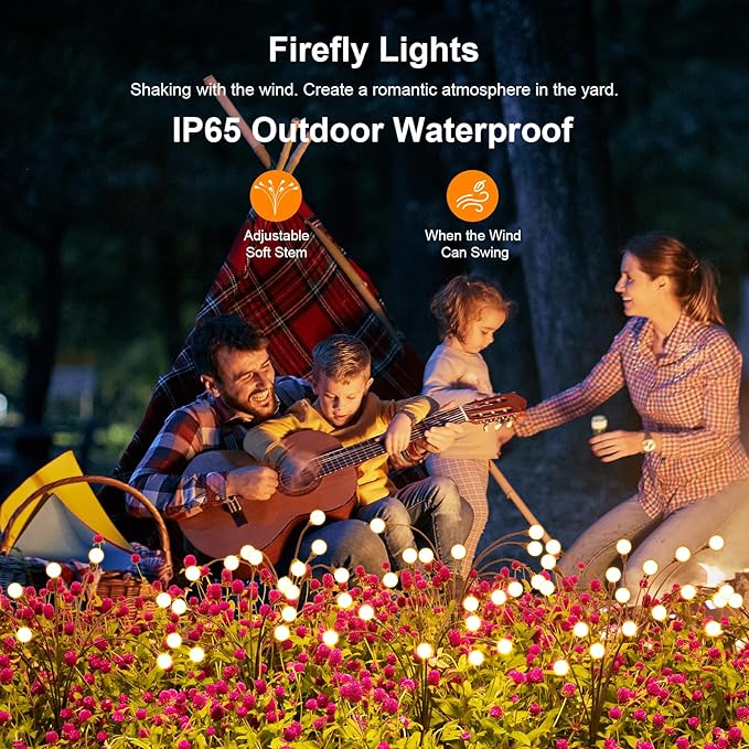 Solar Lights Outdoor(2 Pack-16 LEDs), ASMAD Solar Garden Lights, Outdoor Decorations, Firefly Light for Patio Decor, Big Bulb, Unique Gifts for Women, Gifts for Grandma