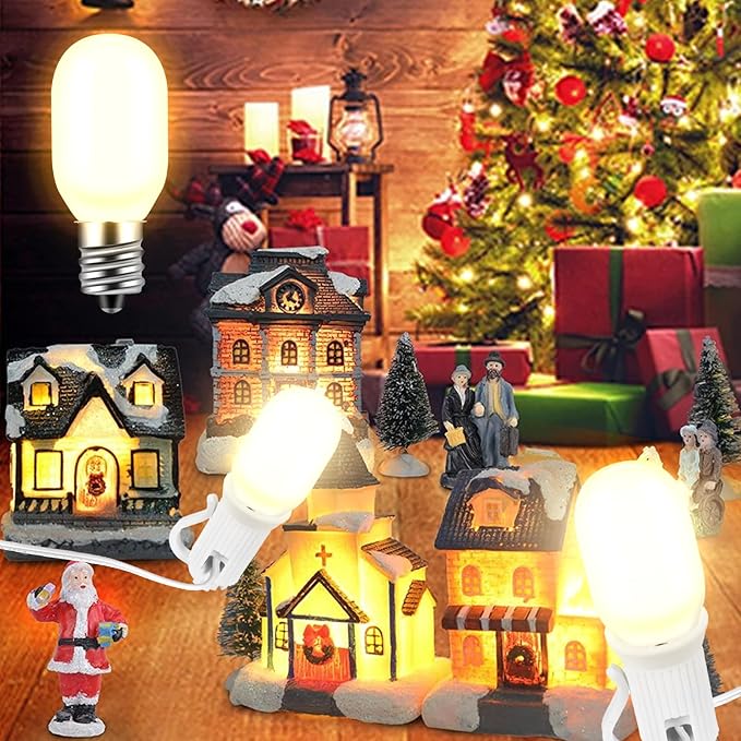 48PCS Christmas Village Replacement Light Bulbs-T20 Replacement Led Light Bulb,E12 Candelabra Base 0.7W 120V LED for Village Houses,Christmas Tree,Dept 56,Halloween Pumpkin Decor Accessories