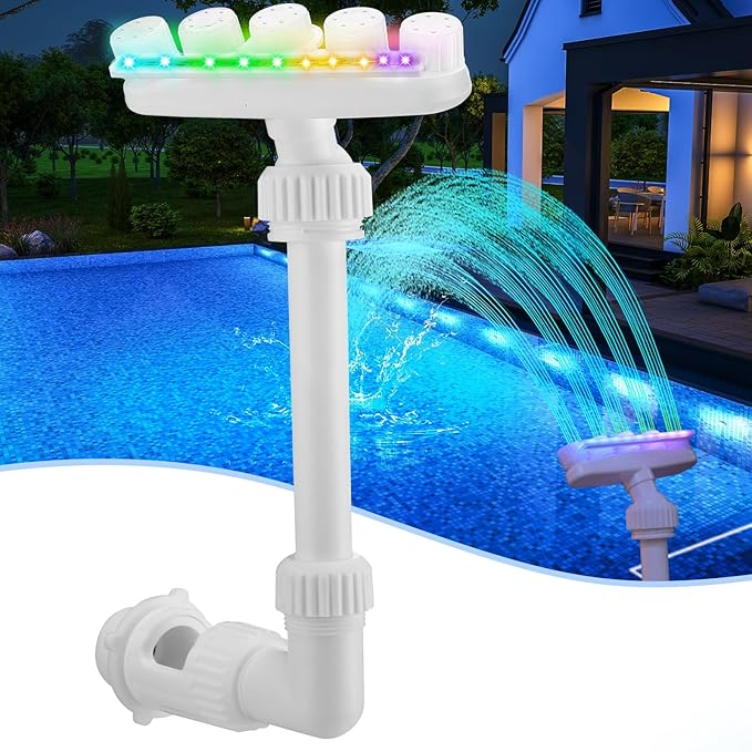2026 Solar Pool Fountain for Above and Inground LED 360° Adjustable Fountain for Swimming Pool Sprayer Waterfall Sprinkler with 7 Color LED Light Fun Waterfall Sprayer for Above Inground
