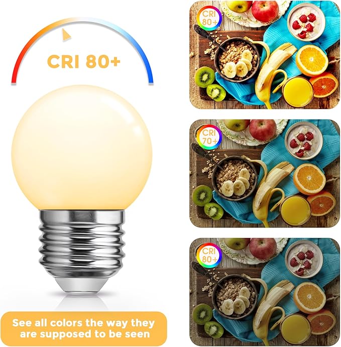 Flaspar Small G14 LED Globe Light Bulb, 1W G45 LED Vanity Bulb 15W Equivalent, Warm White 3000K E26 Base, Colored Light Bulbs for Bathroom Mirror Halloween Christmas Wedding Party Decor, 6 Pack