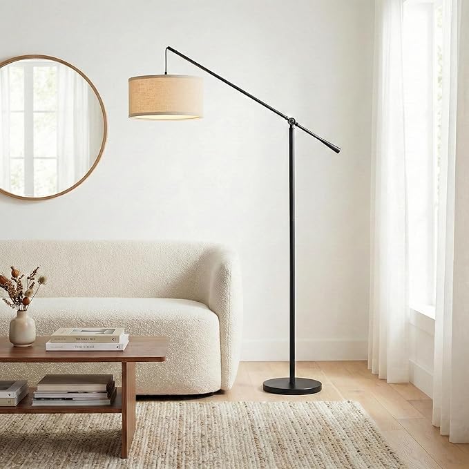 Brightech Hudson 2 - LED Floor lamp, Tall Lamp with Sturdy Base, Contemporary Arc Lamp for Living Rooms & Offices, Great Living Room Décor, Mid Century Modern for Bedroom - Jet Black